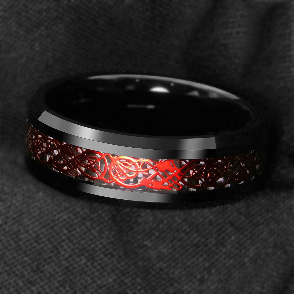 Fiery Dragon's Embrace Tungsten Ring