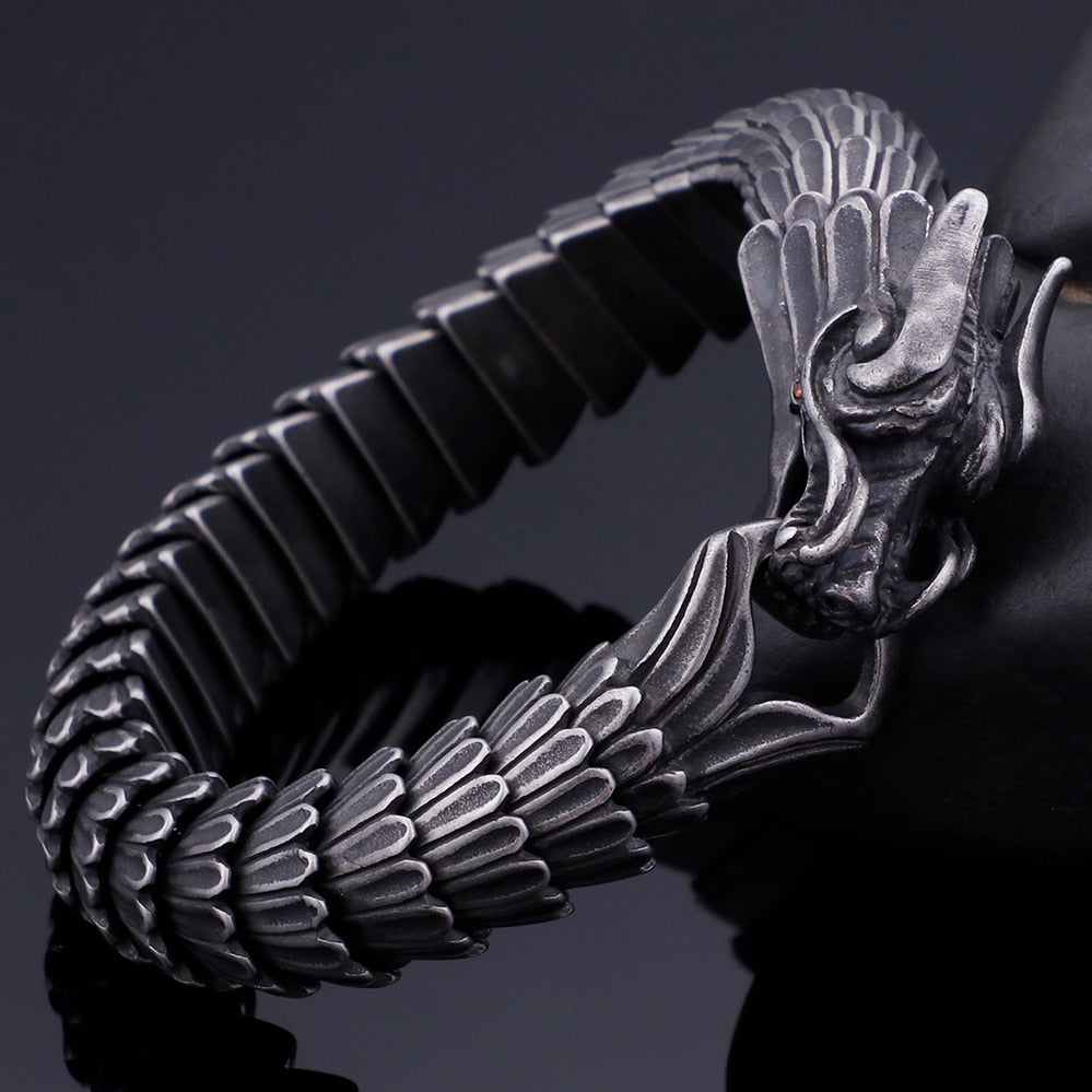 Matte Metal Dragon Head Bangle Bracelet