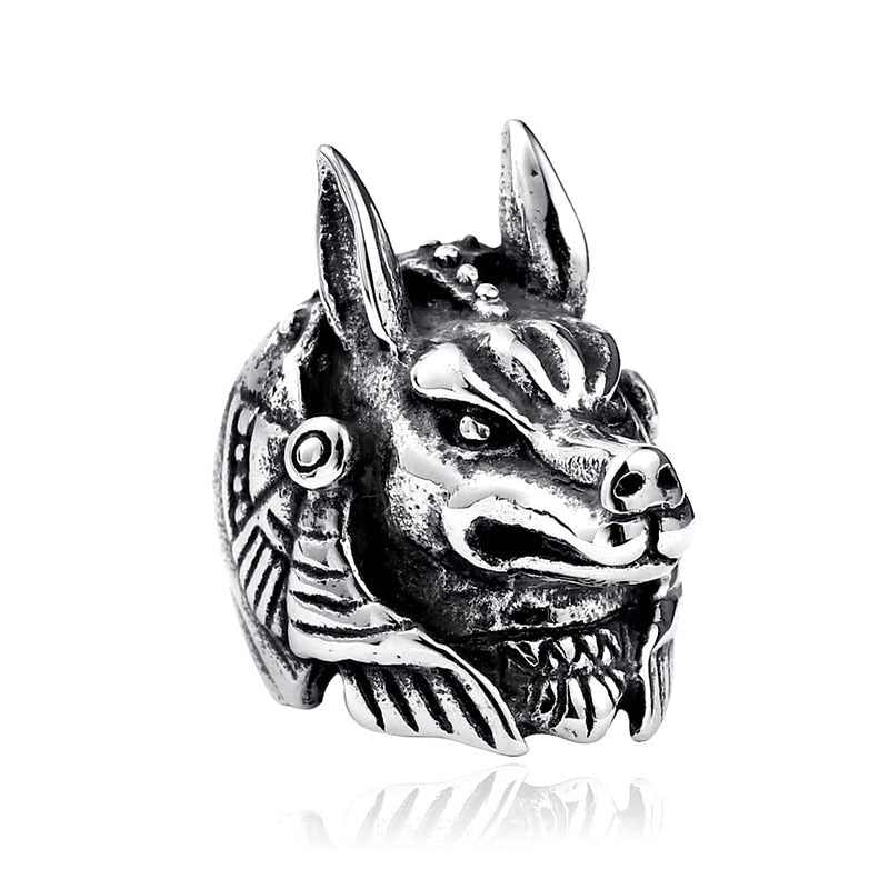 BEIER Stainless Steel Egypt Cross Anubis God Finger Rings For Men Punk Wolf Head Knuckle Ring Statement Retro Jewelry BR8-360