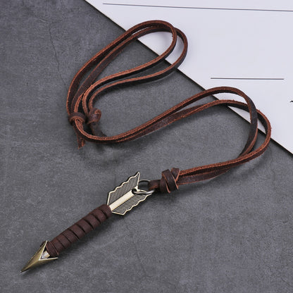 Vintage Leather Arrow Pendant Necklace