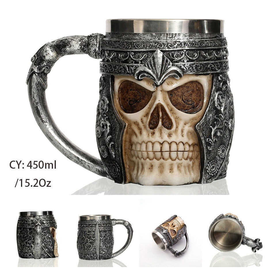 Viking Resin Stainless Pirate Stein Creative Tankard Skull Beer Mug