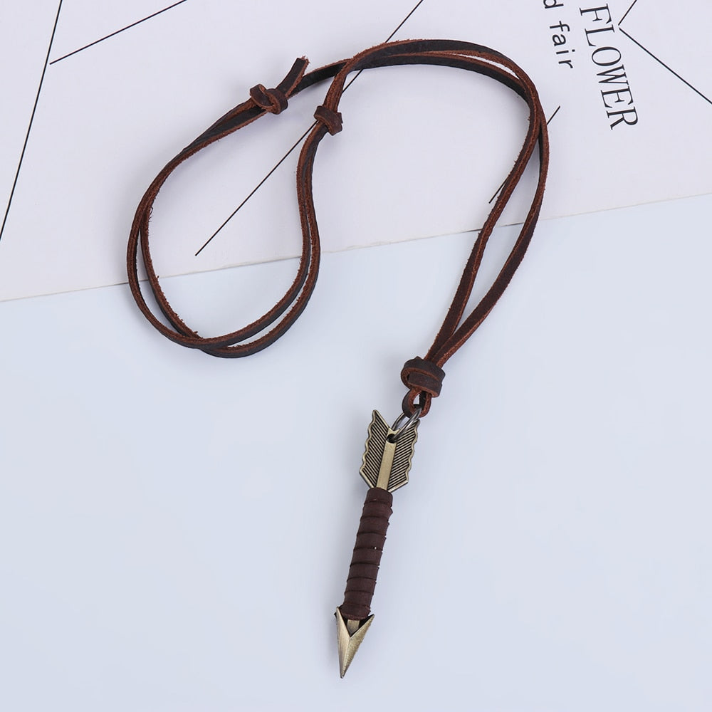 Vintage Leather Arrow Pendant Necklace