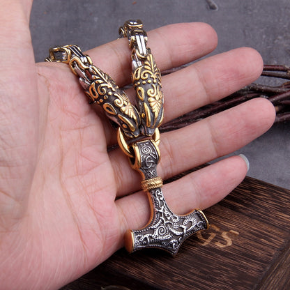 Dragon Head Norse Viking Amulet Thor Hammer Necklace