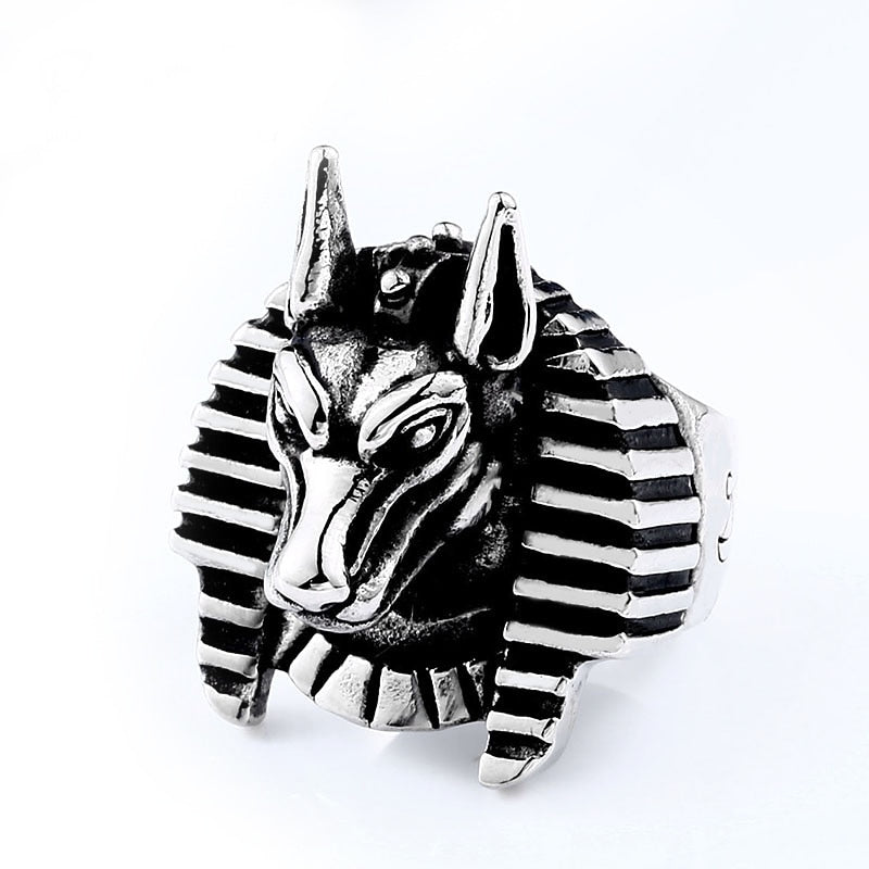 BEIER Stainless Steel Egypt Cross Anubis God Finger Rings For Men Punk Wolf Head Knuckle Ring Statement Retro Jewelry BR8-360