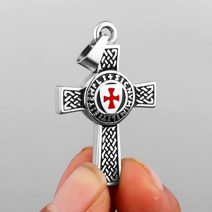 Cross Shield Drop Red and White Retro Necklace