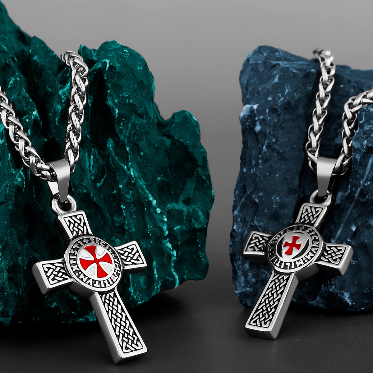 Cross Shield Drop Red and White Retro Necklace