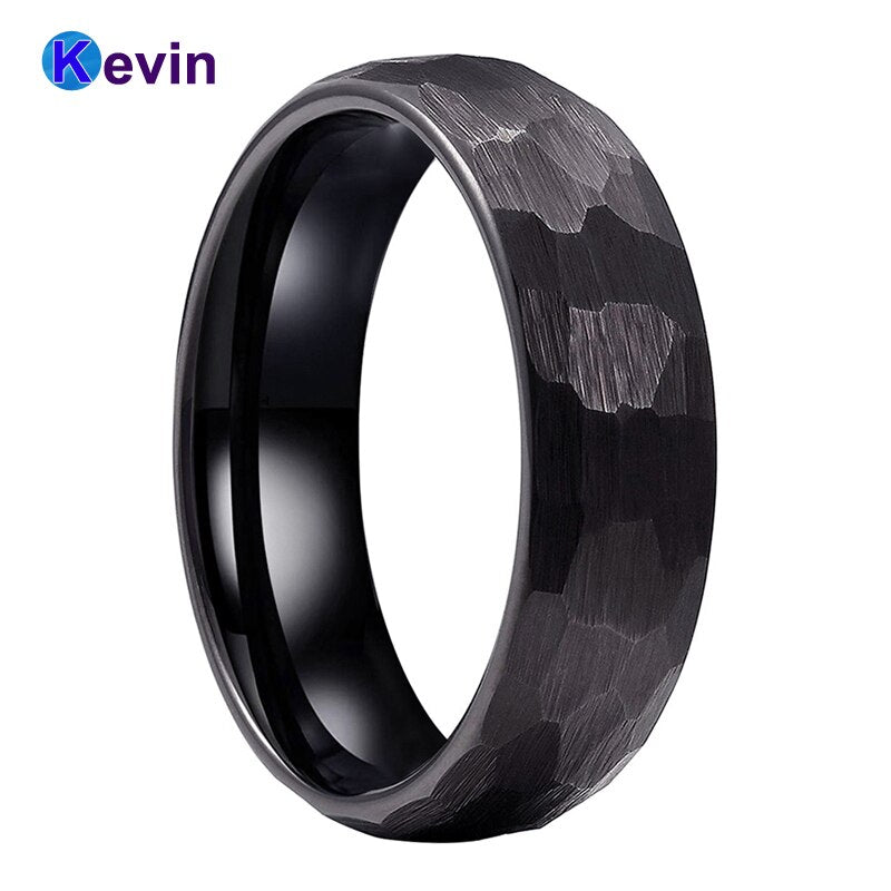 Black Hammer Ring Tungsten Wedding Band For Men Women Multi-Faceted Brushed Finish 6MM 8MM Comfort Fit