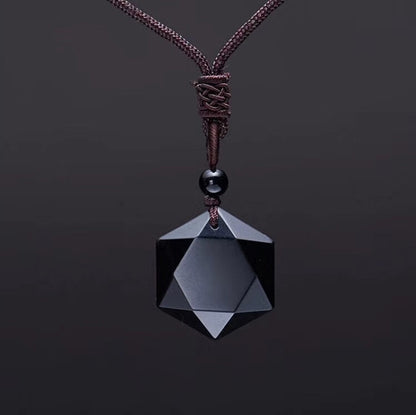 ZRM Fashion Black Obsidian Pendant Necklace Obsidian Star Pendant Lucky Love Crystal Jewelry With Free Rope Drop shipping