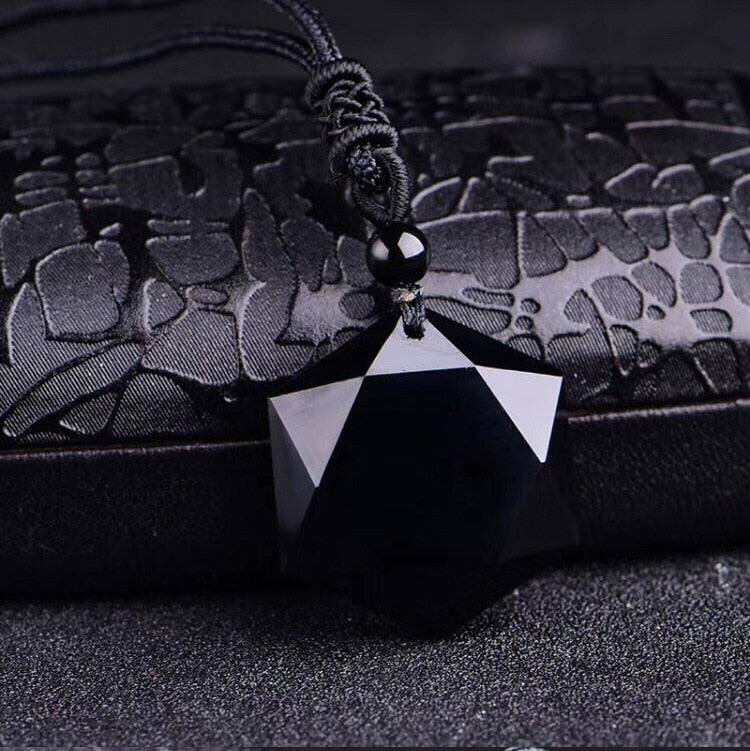 ZRM Fashion Black Obsidian Pendant Necklace Obsidian Star Pendant Lucky Love Crystal Jewelry With Free Rope Drop shipping