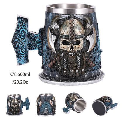 Viking Resin Stainless Pirate Stein Creative Tankard Skull Beer Mug