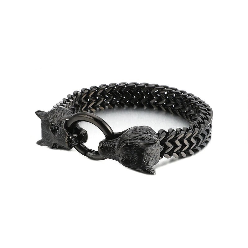 Stainless Rock Viking Wolf Charm Bracelet