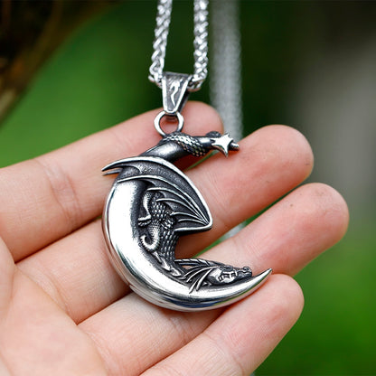 Unique Viking Sleeping Dragon On The Moon Necklace