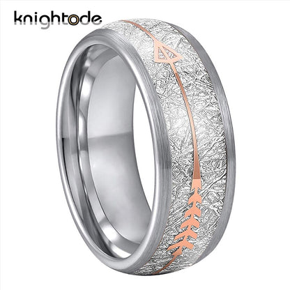 8mm 4 Colors Tungsten Carbide Wedding Band Rose Gold Arrow White Meteorite Inlay Men Women Lovers Rings Brushed Dome Comfort Fit