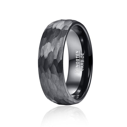 The Captivating "Midnight Brilliance" Black Tungsten Multi-Faceted Hammered Ring
