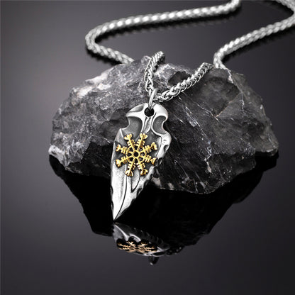 Viking Rune Shield  Mix Gold Norse Spear Trident Amulet Necklace