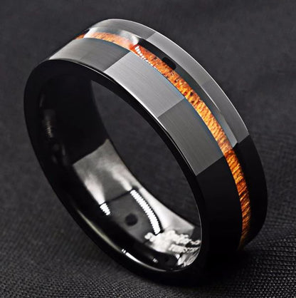 Eternal Harmony Black Tungsten Carbide Koa Wood Ring