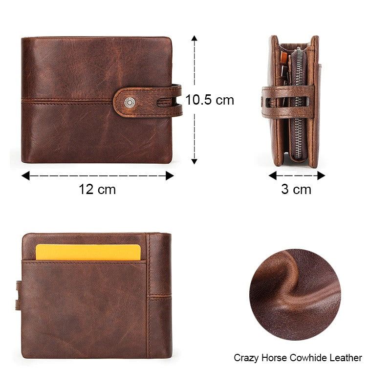 Crazy Horse Short Coin Cow Leather Clutch Wallet