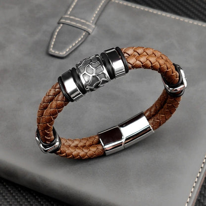 Punk Stainless Leather Irregularly Cracked Bracelet