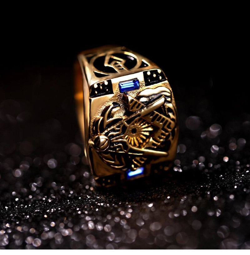 The Mystical Masonic Gold Titanium Ring