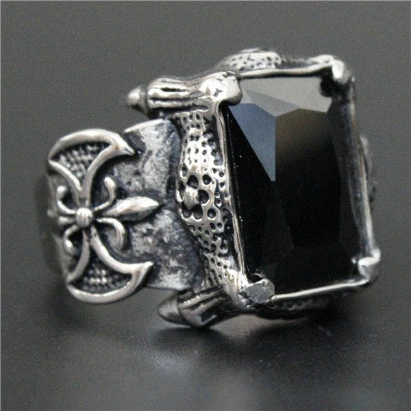 The Rebel's Jewel: Black Red Purple Stone Anchor Ring
