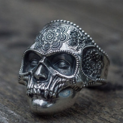 Mystic Sugar Skull Mandala Flower Ring