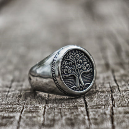 Eternal Tree of Life Stainless Steel Signet Ring