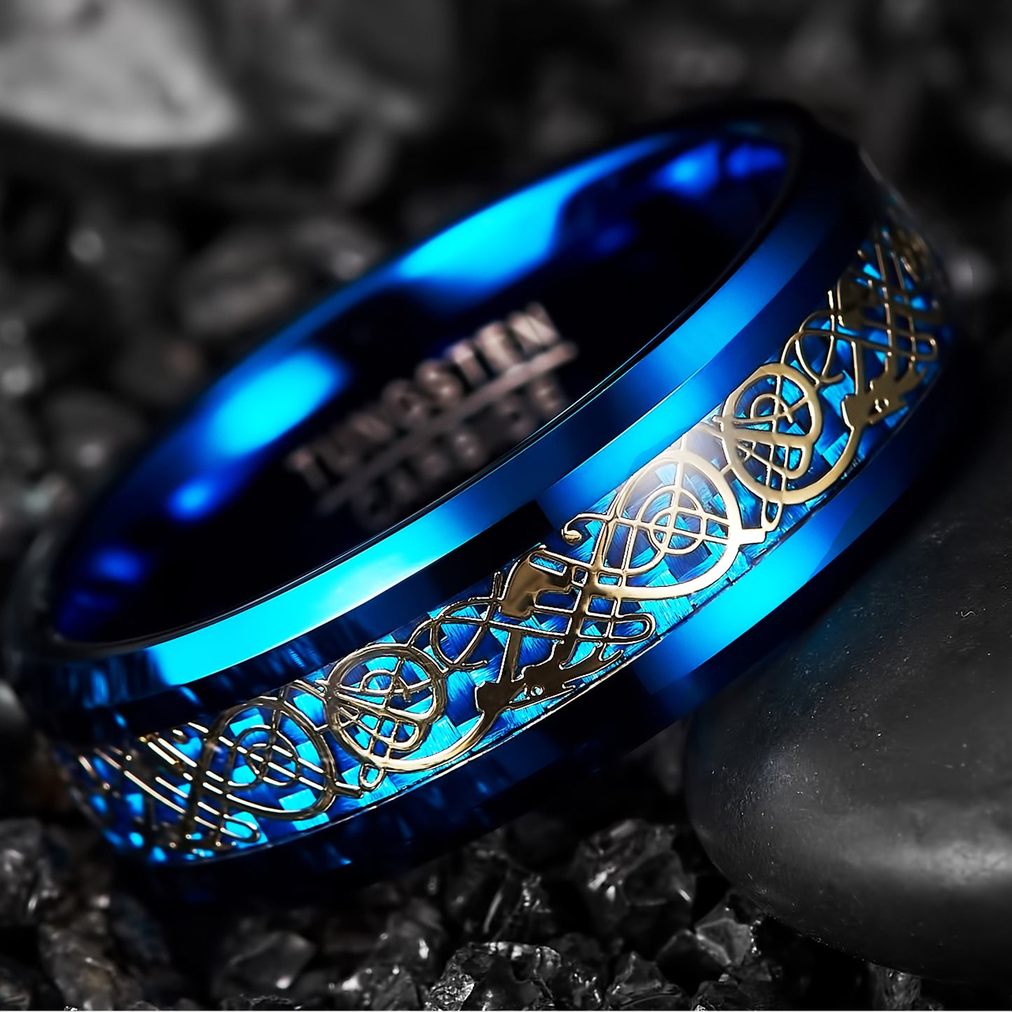 The Eternal Strength Tungsten Carbide Celtic Dragon Ring