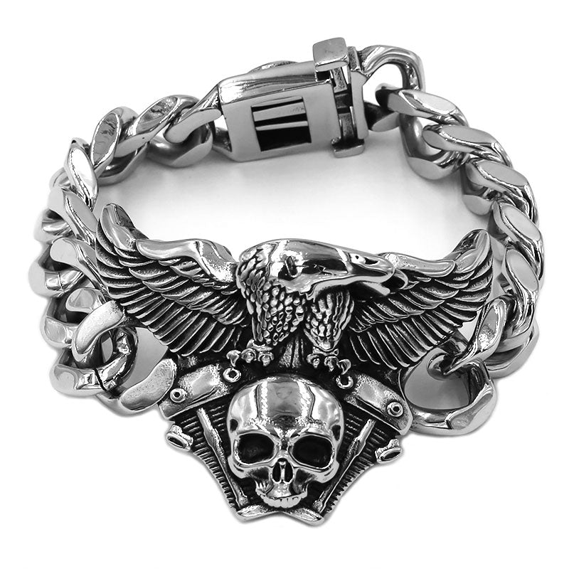 Engine Skull Eagle Stainless Steel Titanium Bracelet