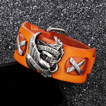 Live to Ride, Ride to Live Eagle Genuine Leather Bracelet