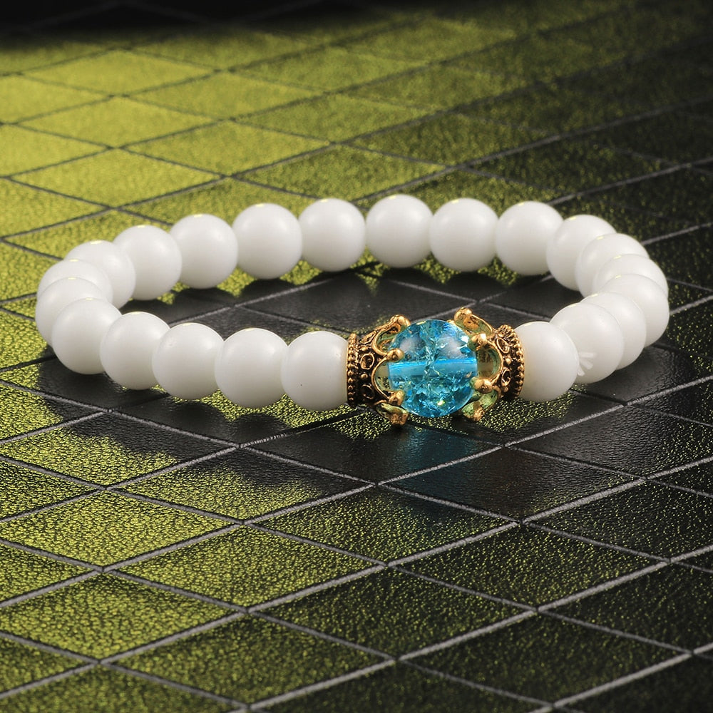 White Natural Stone Crown Beads Meditation Bracelet