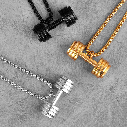 Dumbbell Fitness Chain Gold Black Silver Necklace