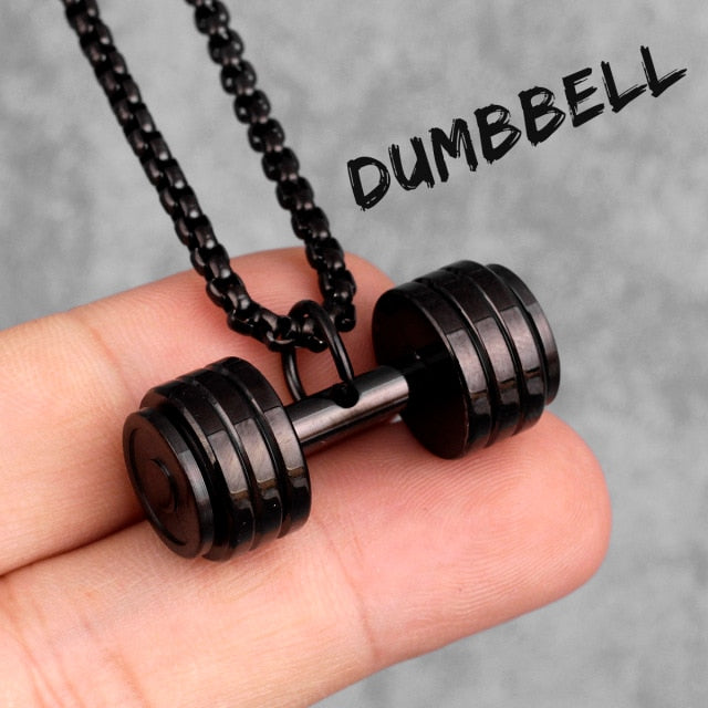 Dumbbell Fitness Chain Gold Black Silver Necklace