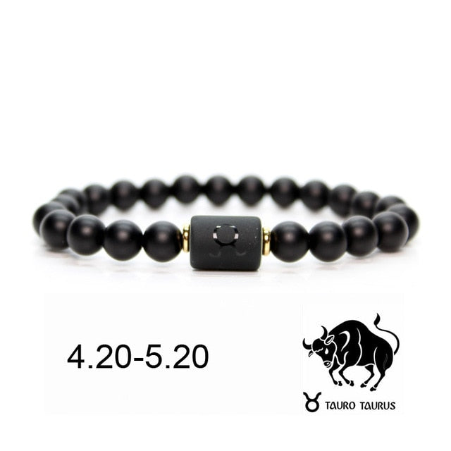 Black Stone Beads 12 Constellation Couple Bracelet