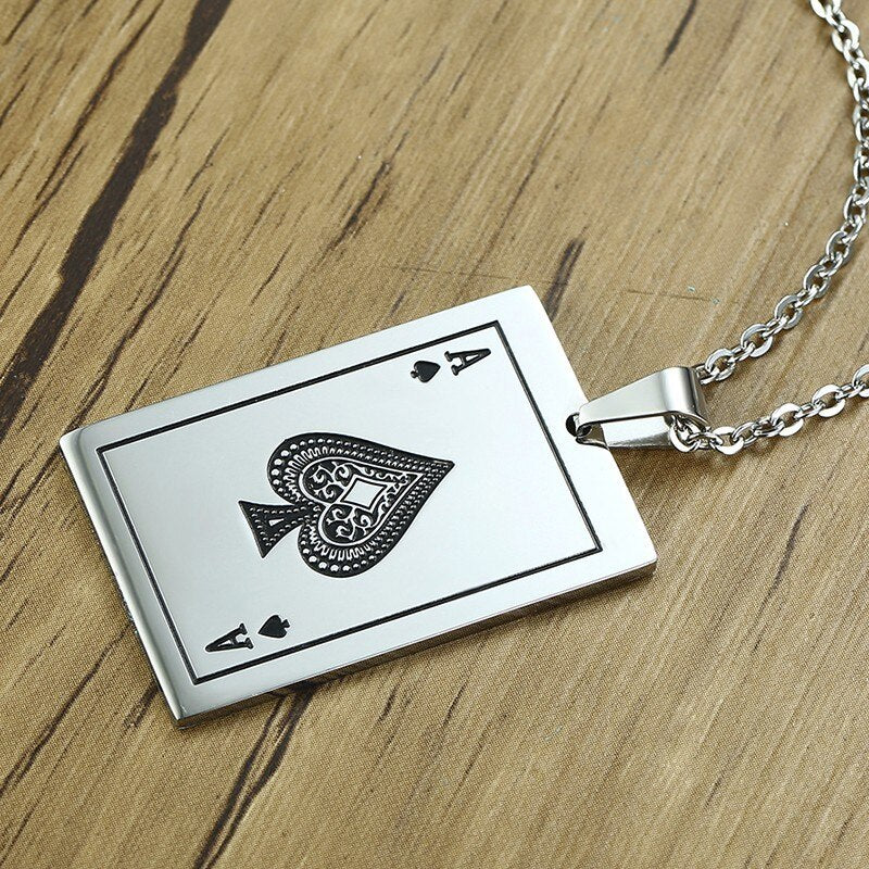 Lucky Ace Of Spades Color Poker Necklace