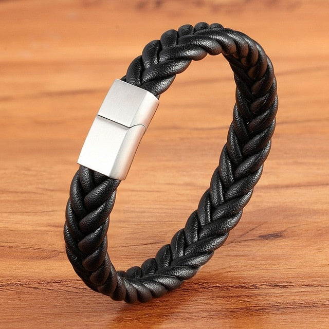 Classic 6 Style Stainless Steel Leather Bracelet