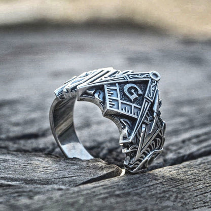The Enigmatic Freemason Stainless Steel Masonic Symbol Ring