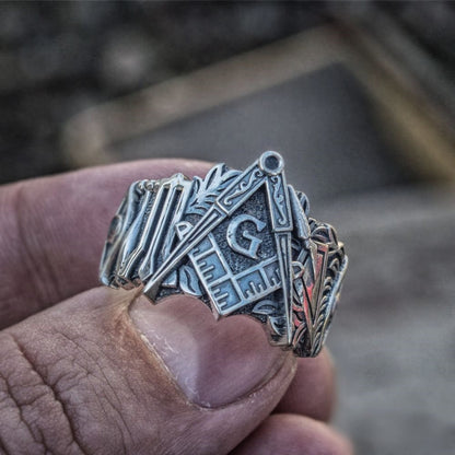 The Enigmatic Freemason Stainless Steel Masonic Symbol Ring