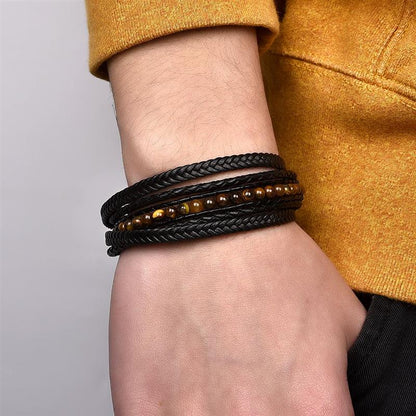 Natural Stone Beads Multilayer Leather Bracelet
