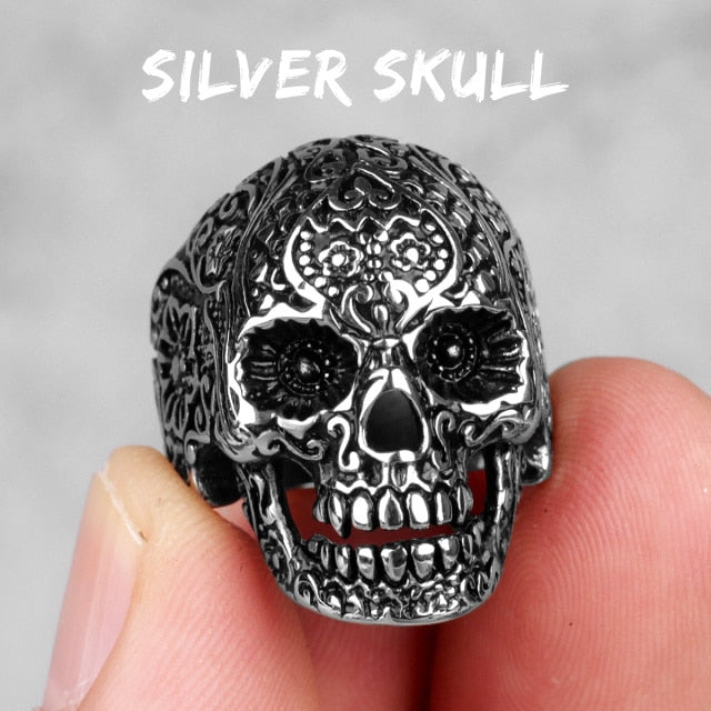 Gothic Flower Skull Vintage Carving Domineering Ring