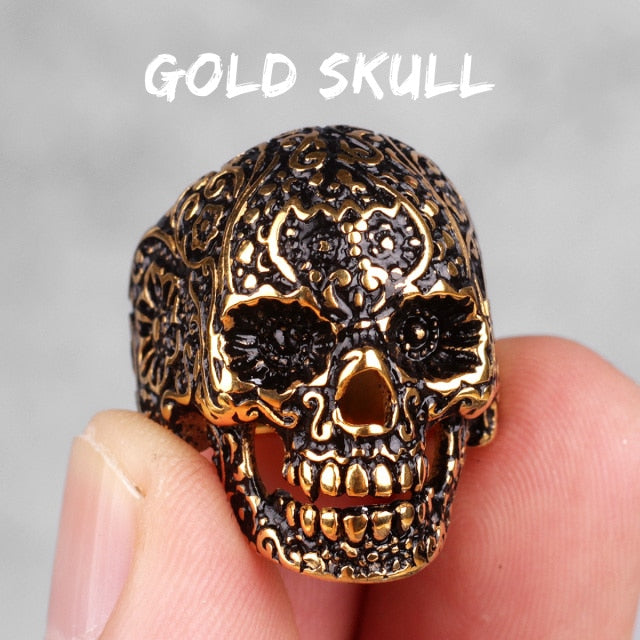 Gothic Flower Skull Vintage Carving Domineering Ring