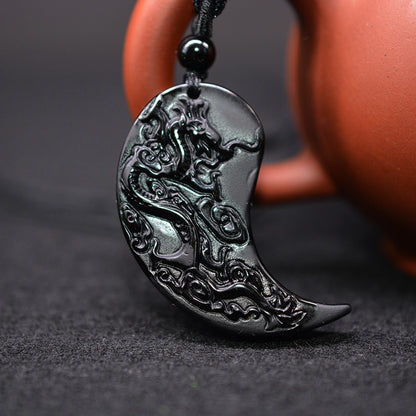 1 Set Obsidian Taichi Dragon and Phoenix Yin Yang Necklace