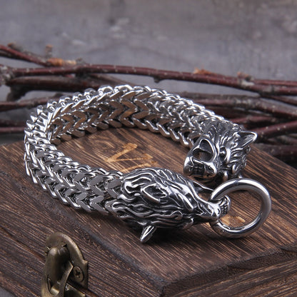 Never Fade Rock Viking Wolf Charm Bracelet