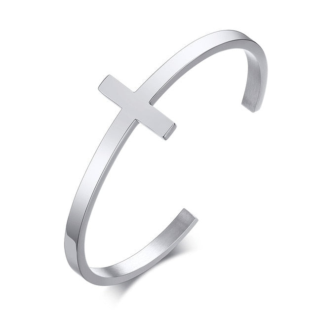 Luxury Style Silver Color Cross Cuff Bracelet