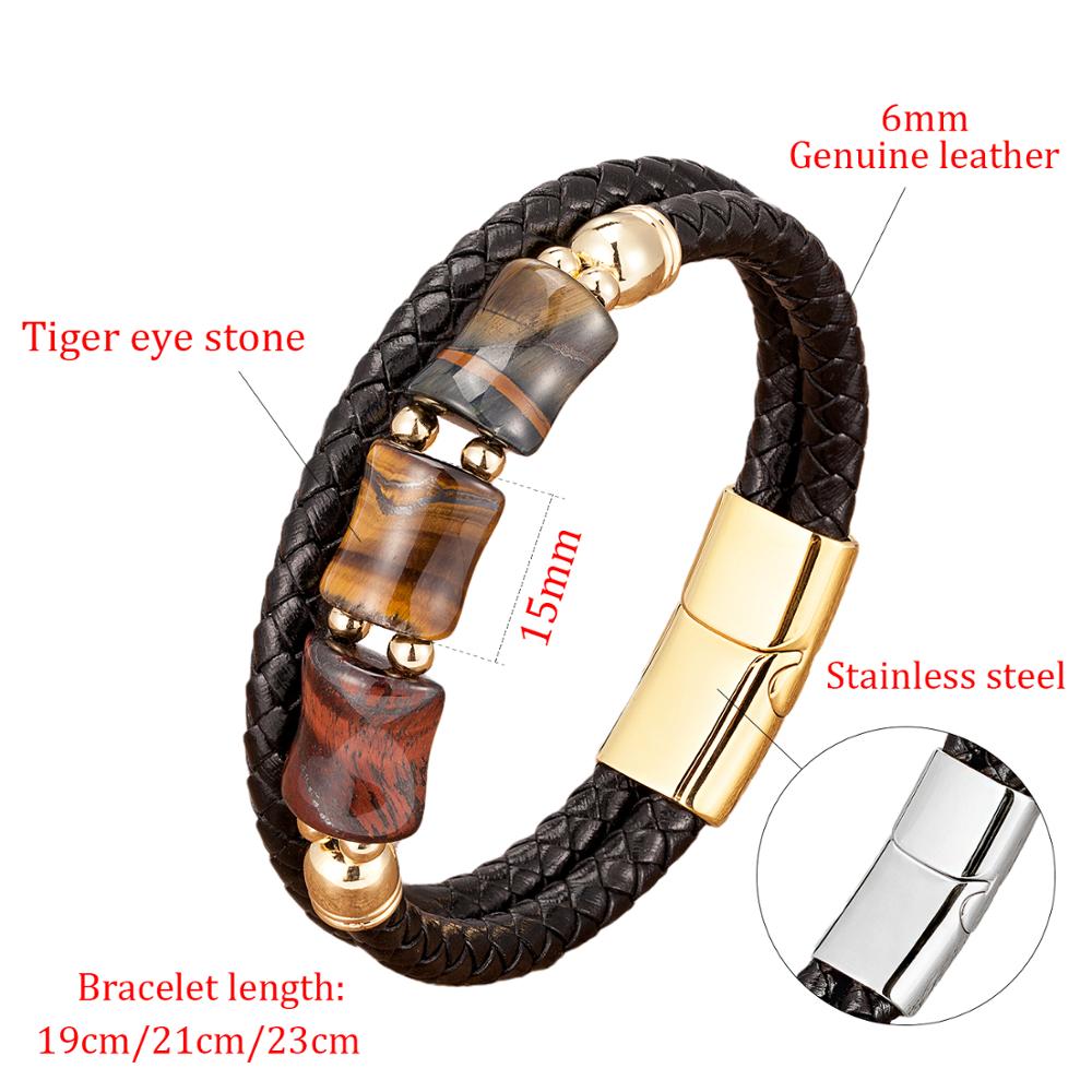 Natural Tiger Eye Stone Chakra Leather Bracelet