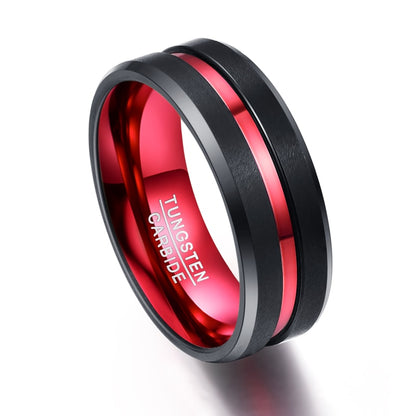 Eternal Strength: 8MM Black and Red Matte Tungsten Carbide Ring
