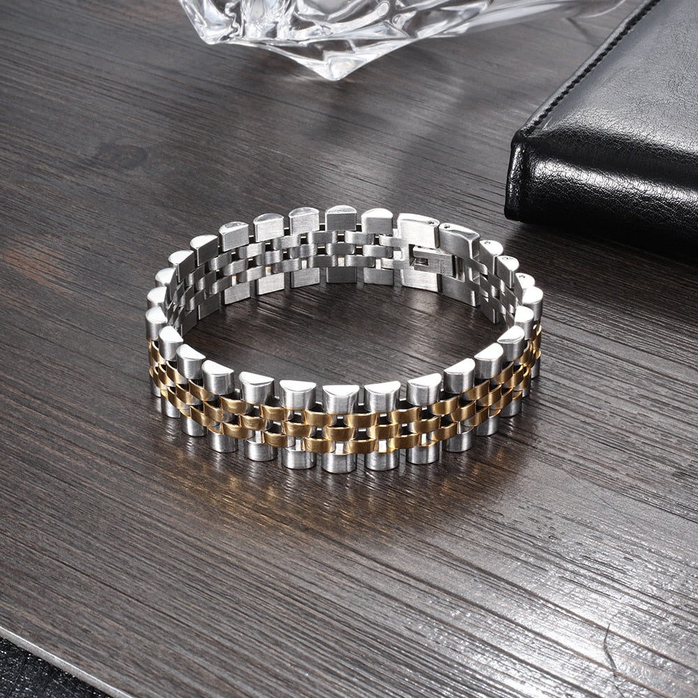200mm Luxury Gold Silver Color Stainless Bracelet