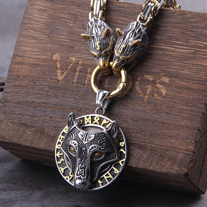 Stainless Wolf Head Norse Viking Amulet Necklace
