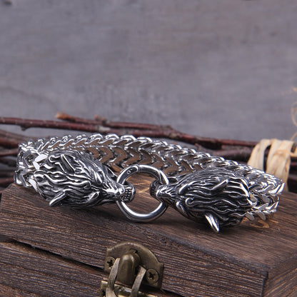 Never Fade Rock Viking Wolf Charm Bracelet