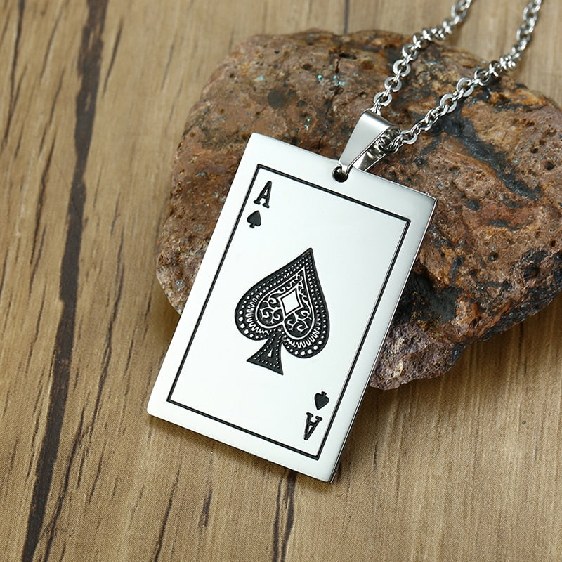 Lucky Ace Of Spades Color Poker Necklace