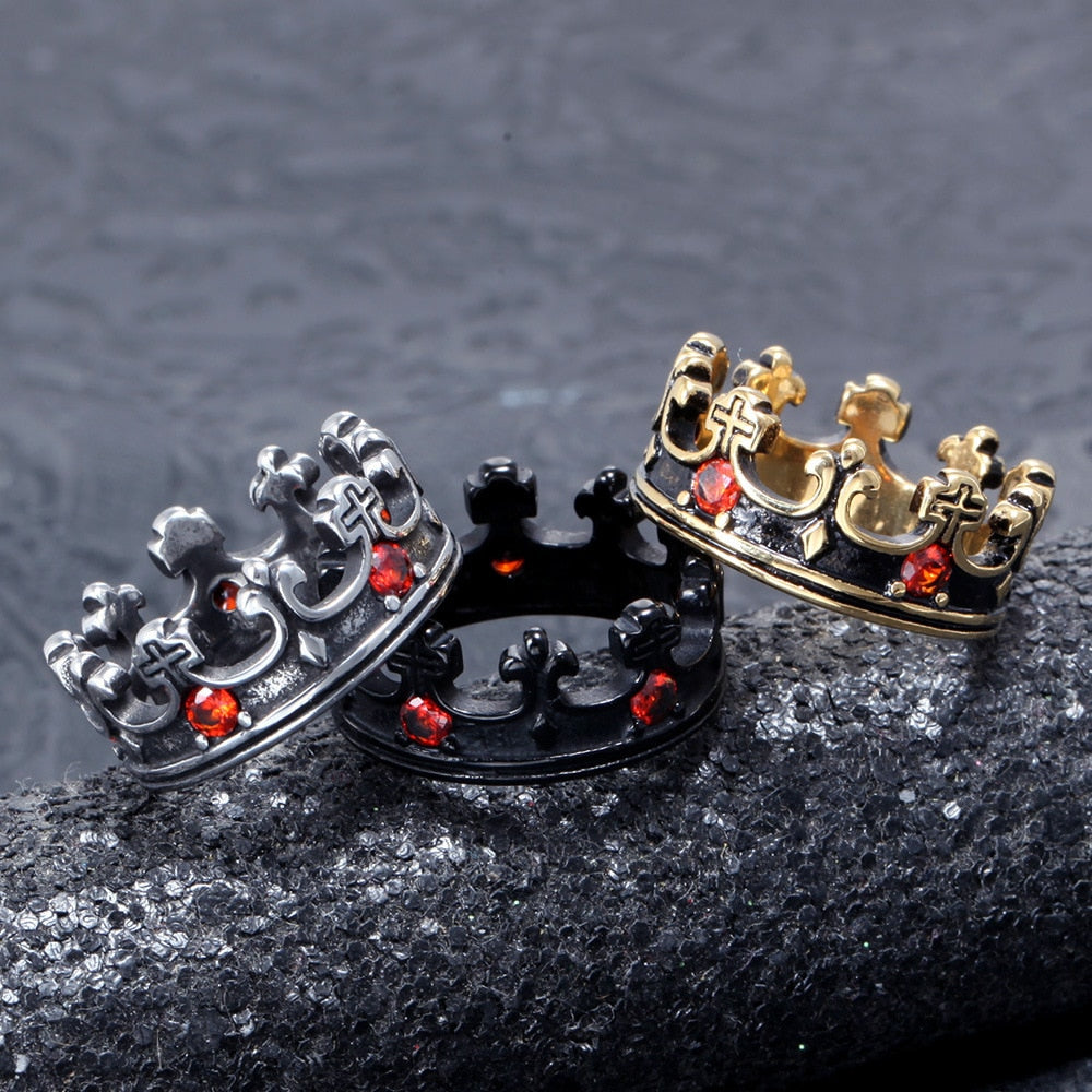 Majestic Monarch Black Gold Rhinestone Crown Ring